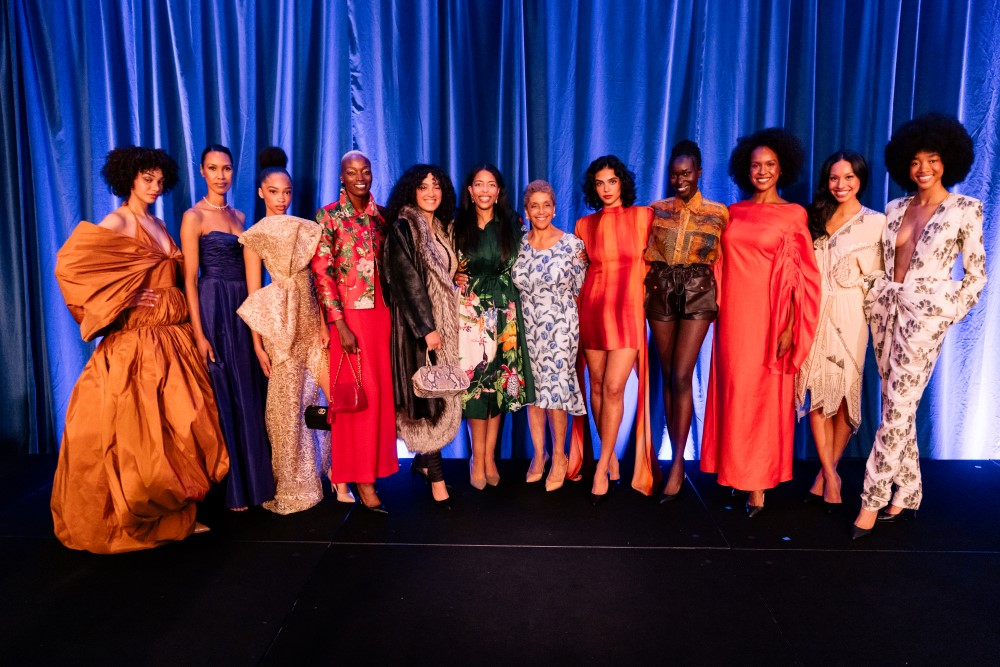 Linda Johnson Rice with models from the surprise fashion show.